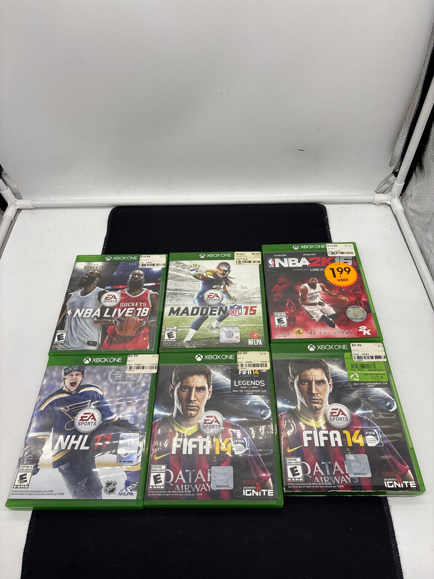 Auction Lot 106: XBOX One Video Game Lot of 6 FIFA 14 NHL 17 Madden 15 NBA 2K16 NBA Live 18