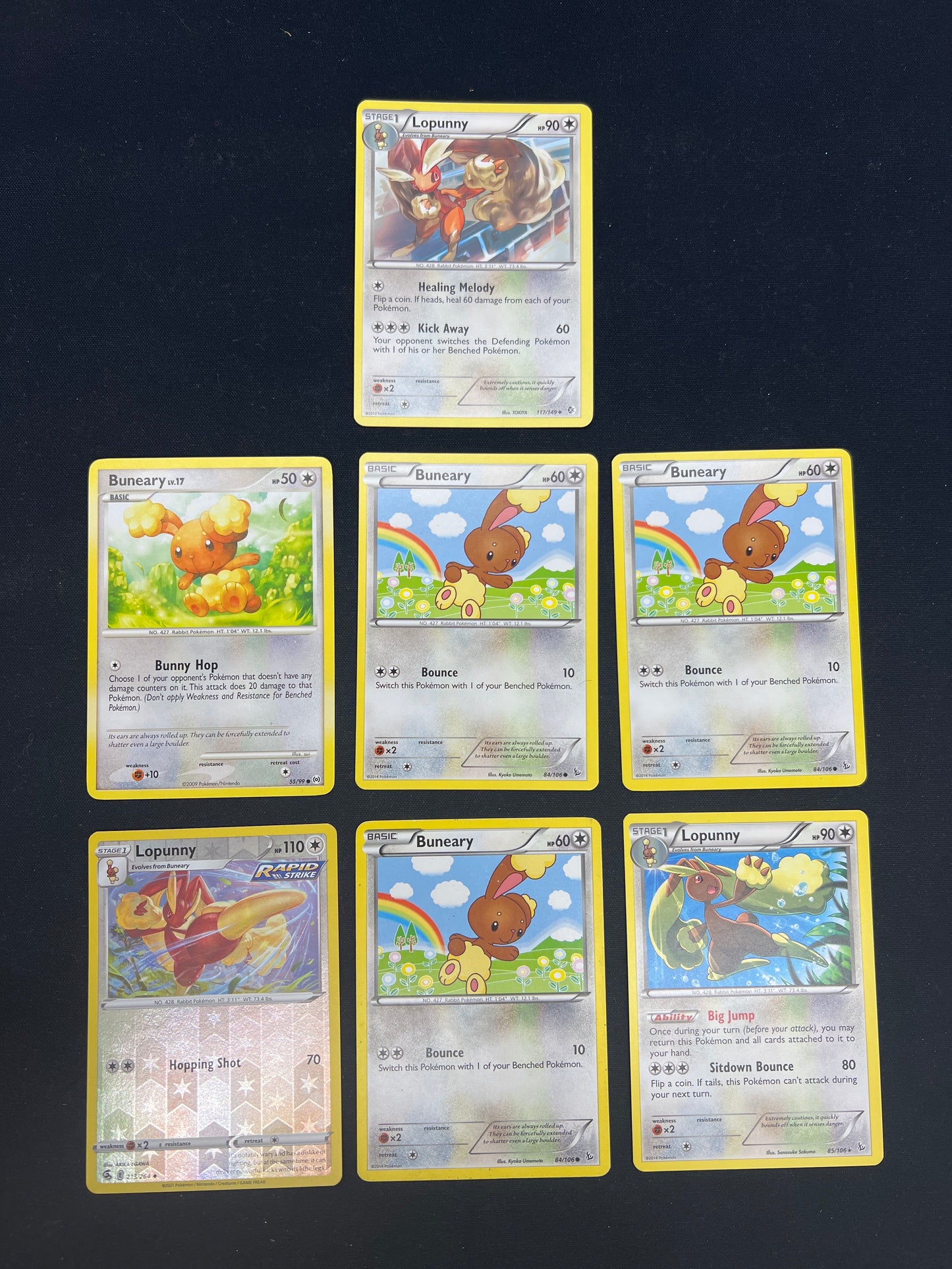 Auction Lot 222: Pokemon Cards Lot of 7 Buneary Lopunny Commons Uncommons Condition Vary