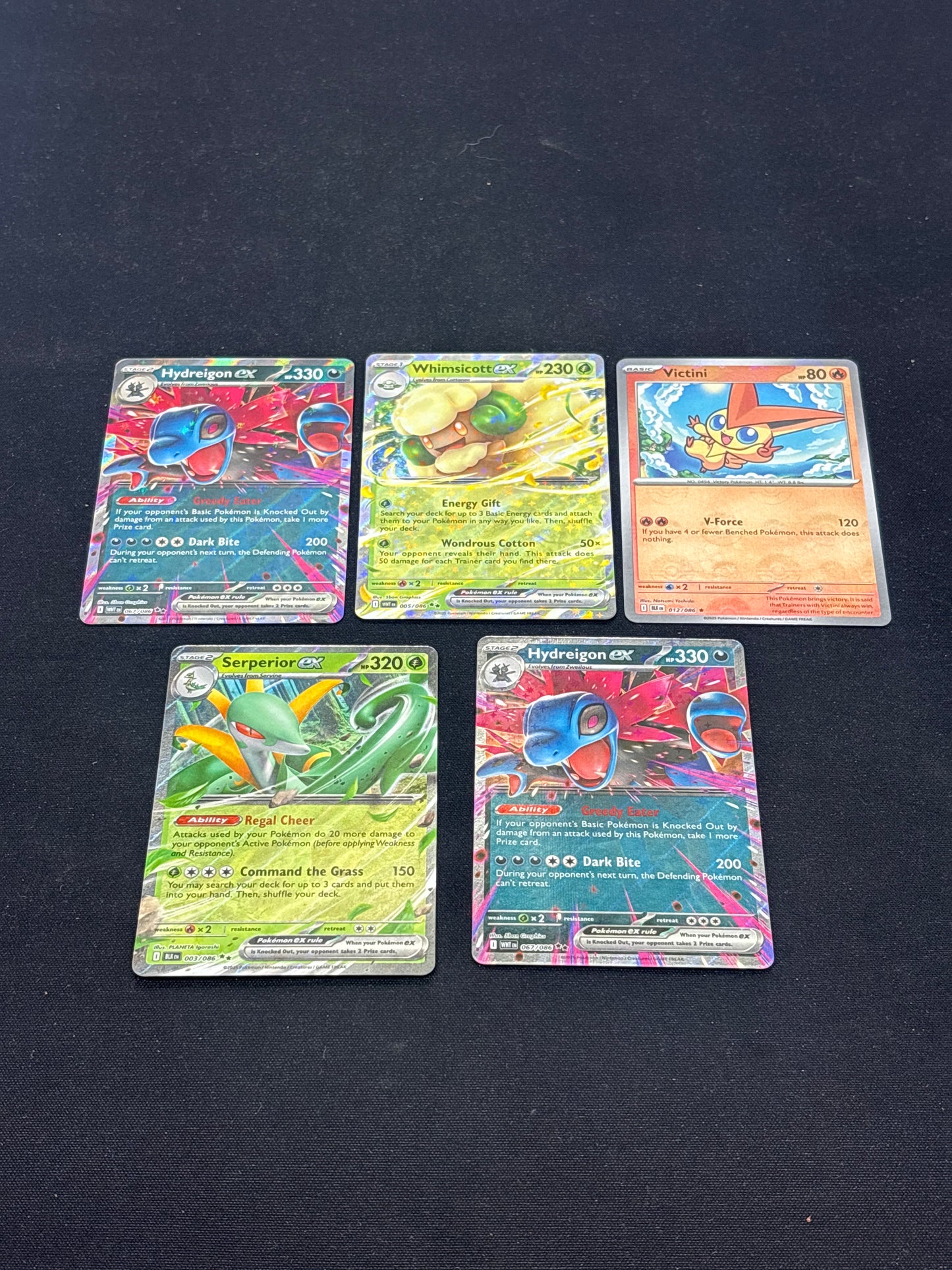Auction Lot 58: Pokemon Cards Lot of 5 Black Bolt White Flare EX Double Rares Victini Pokeball Condition Vary