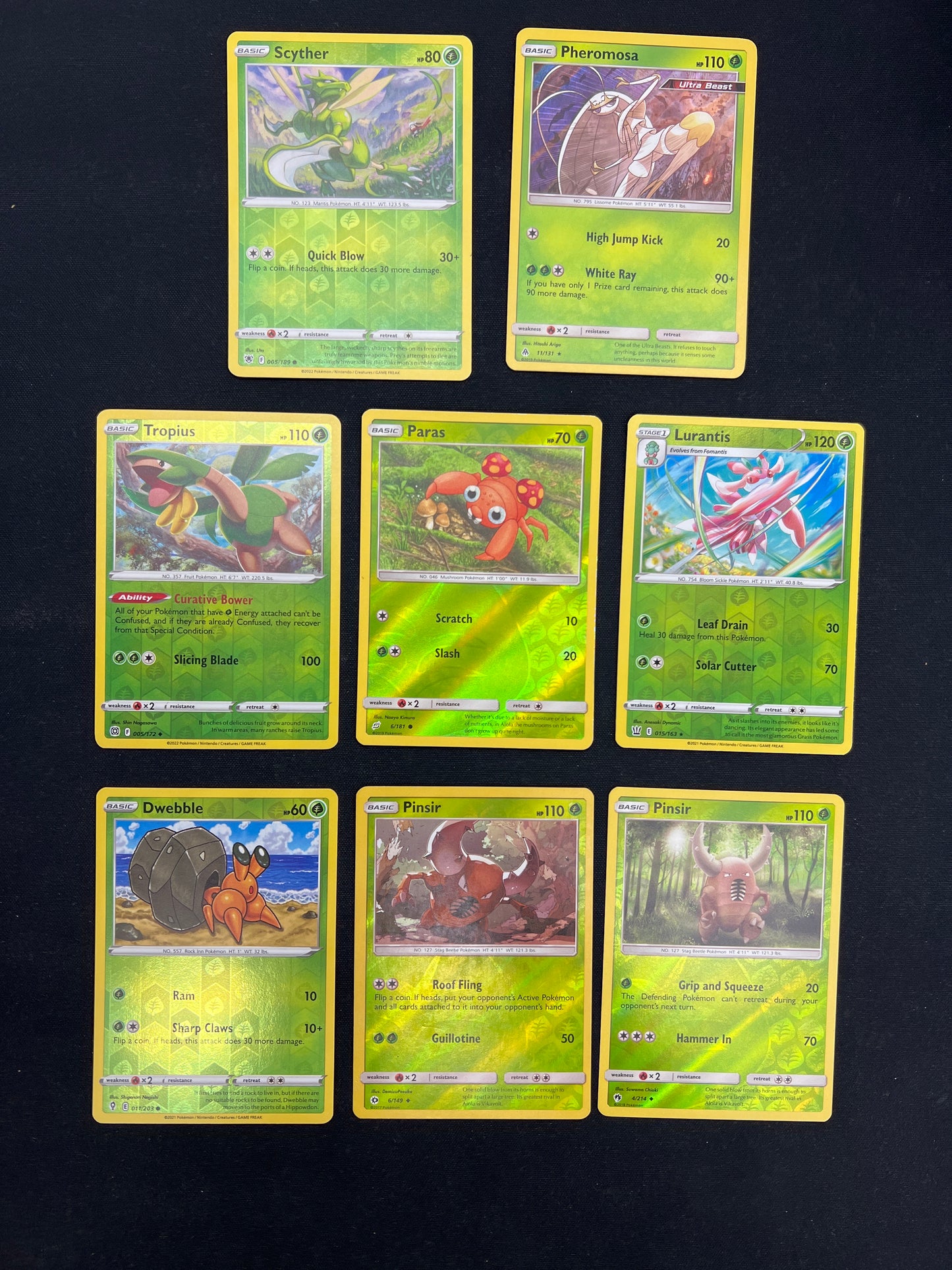 Auction Lot 193: Pokemon Cards Lot of 8 Assorted Reverse Holo Holo Rare Grass Types Conditions Vary
