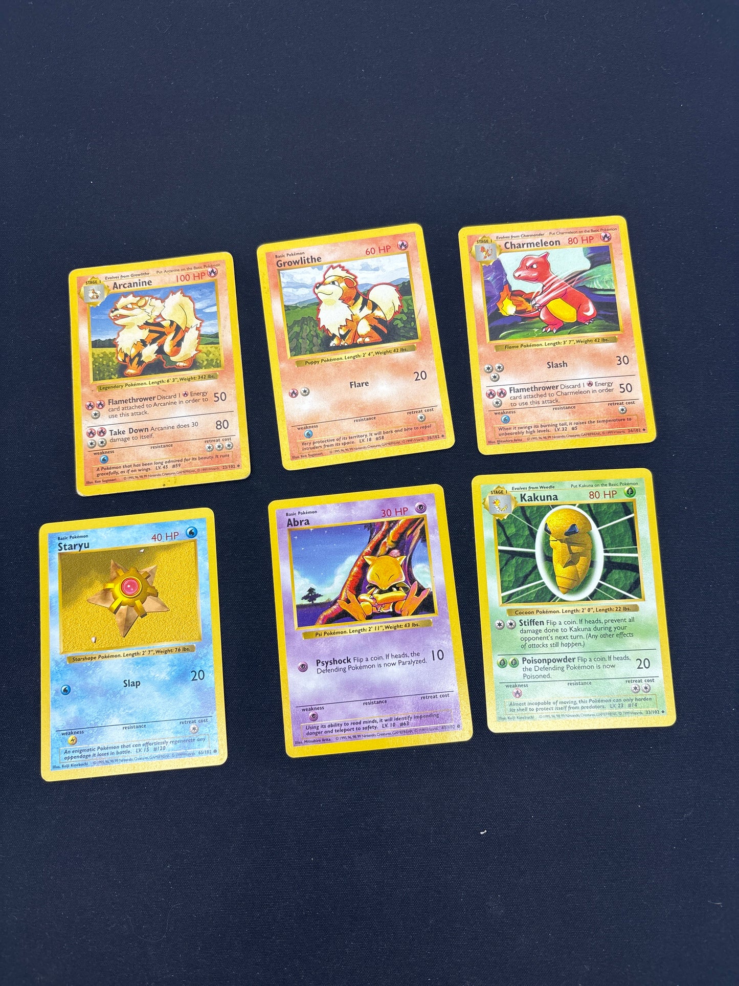 Auction Lot 1: Pokemon Cards Assorted Lot of 6 Base Set Shadowless Common Uncommons Conditions Vary
