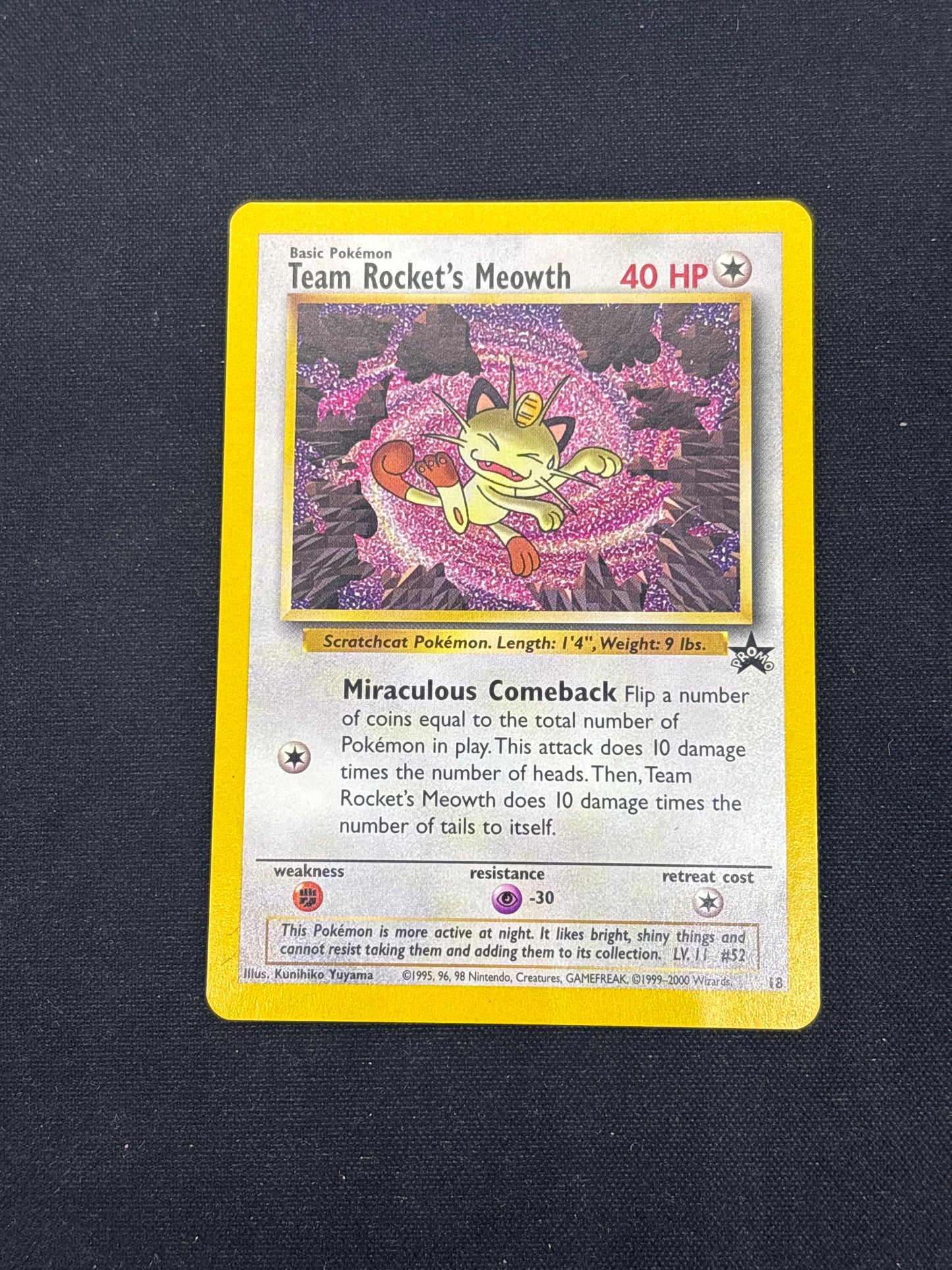 Auction Lot 264: Pokemon Cards WOTC Black Star Promo Team Rocket's Meowth Condition Vary
