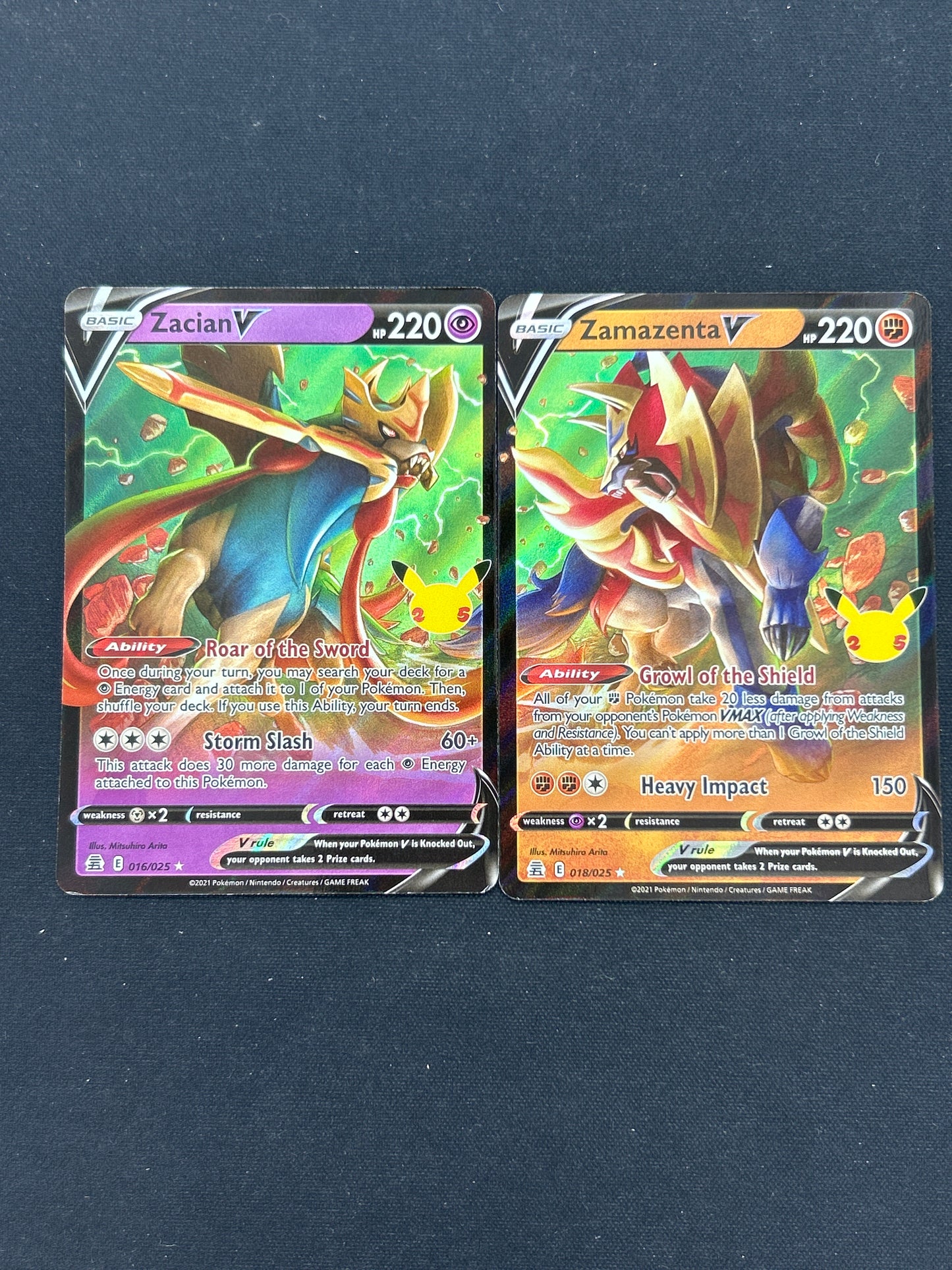 Auction Lot 443: Pokemon Cards Lot of 2 Zacian & Zamacenta Celebrations Conditions Vary