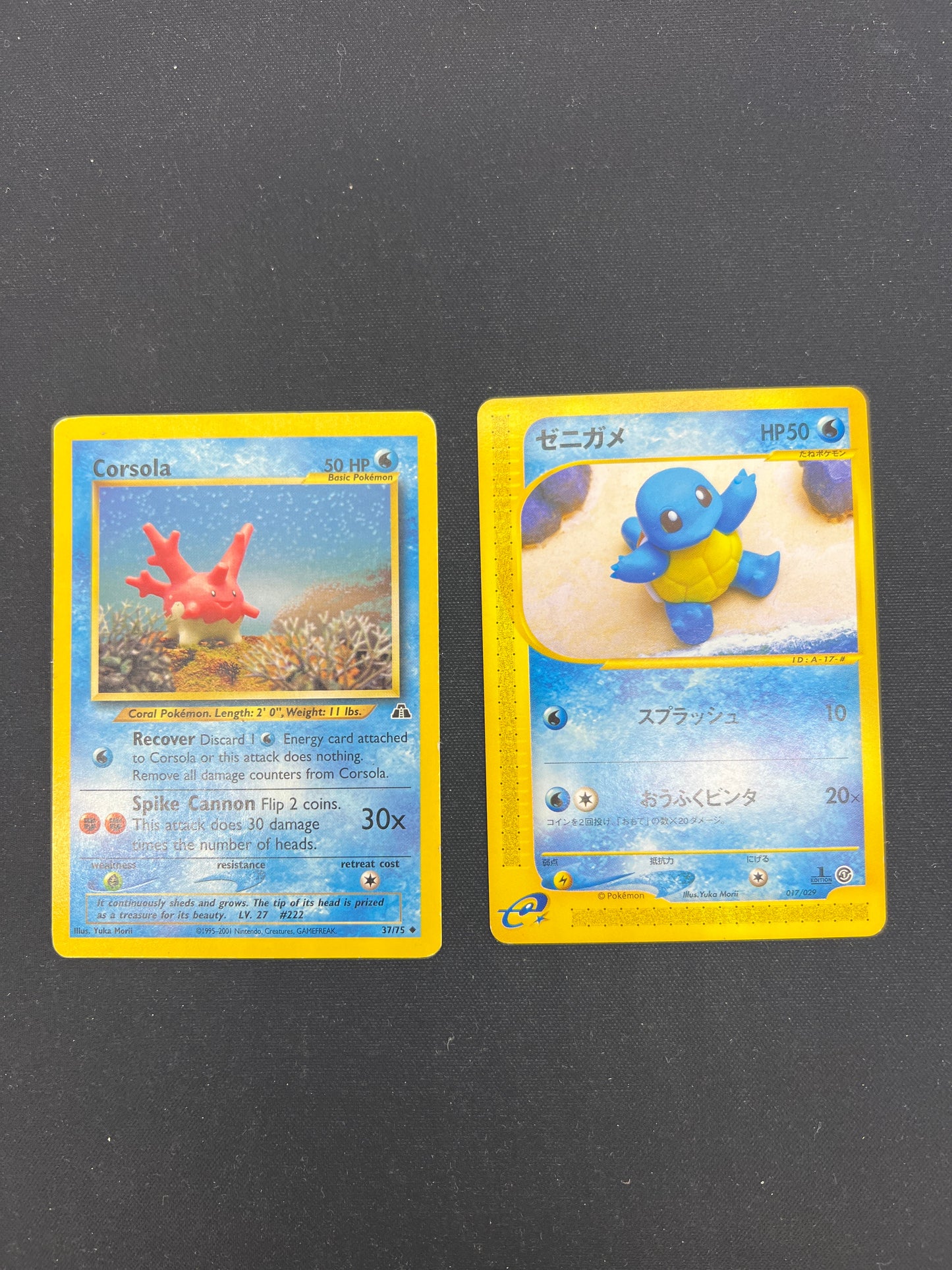 Auction Lot 357: Pokemon Cards Yuka Morii Squirtle Japanese and Corsola Neo Era Conditions Vary
