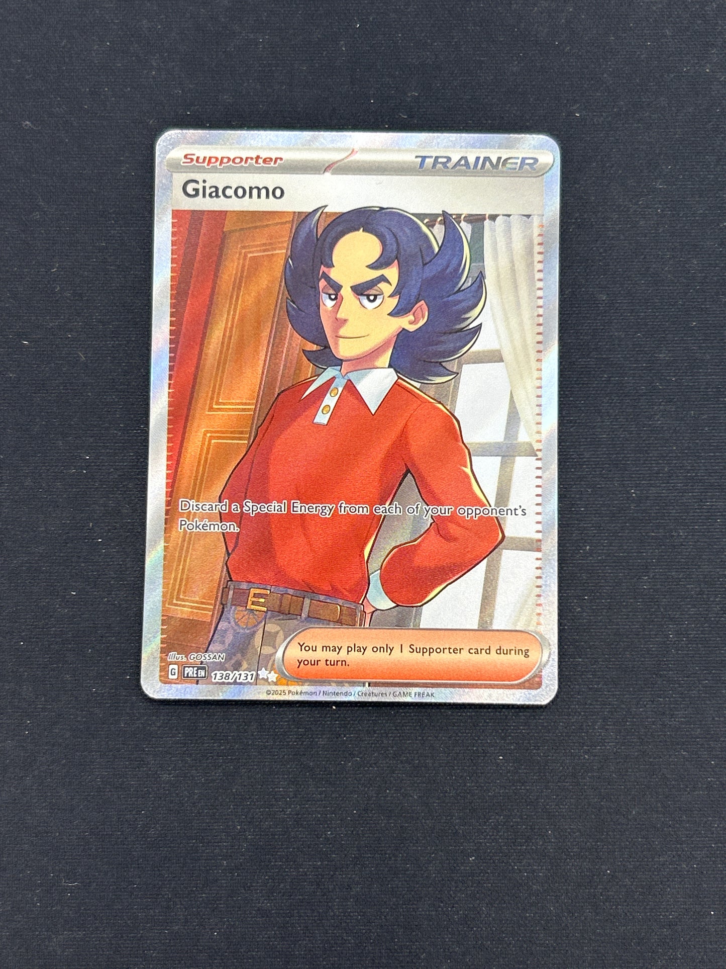 Auction Lot 442: Pokemon Card Giacomo Trainer Full Art Prismatic Evolutions Conditions Vary