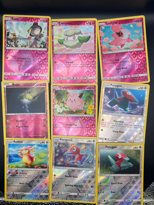 Auction Lot 305: Pokemon Cards Assorted Lot of 9 Normal And Fairy Type Sun & Moon Era Reverse Holos Conditions Vary