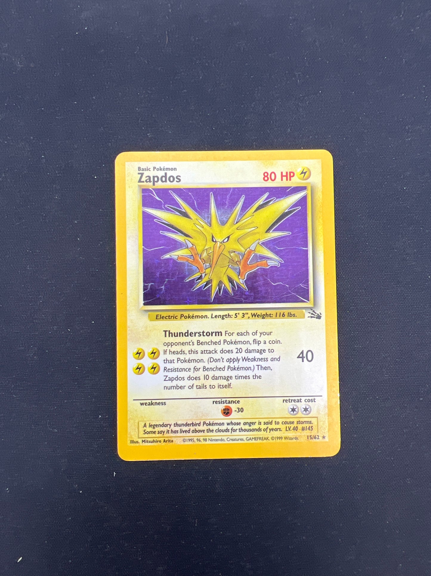 Auction Lot 9: Pokemon Cards Zapdos Holo WOTC Fossil Condition Vary