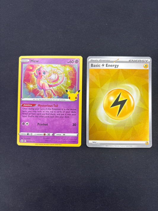 Auction Lot 370: Pokemon Cards Mew Celebrations Holo with Lightning Energy Condition Vary