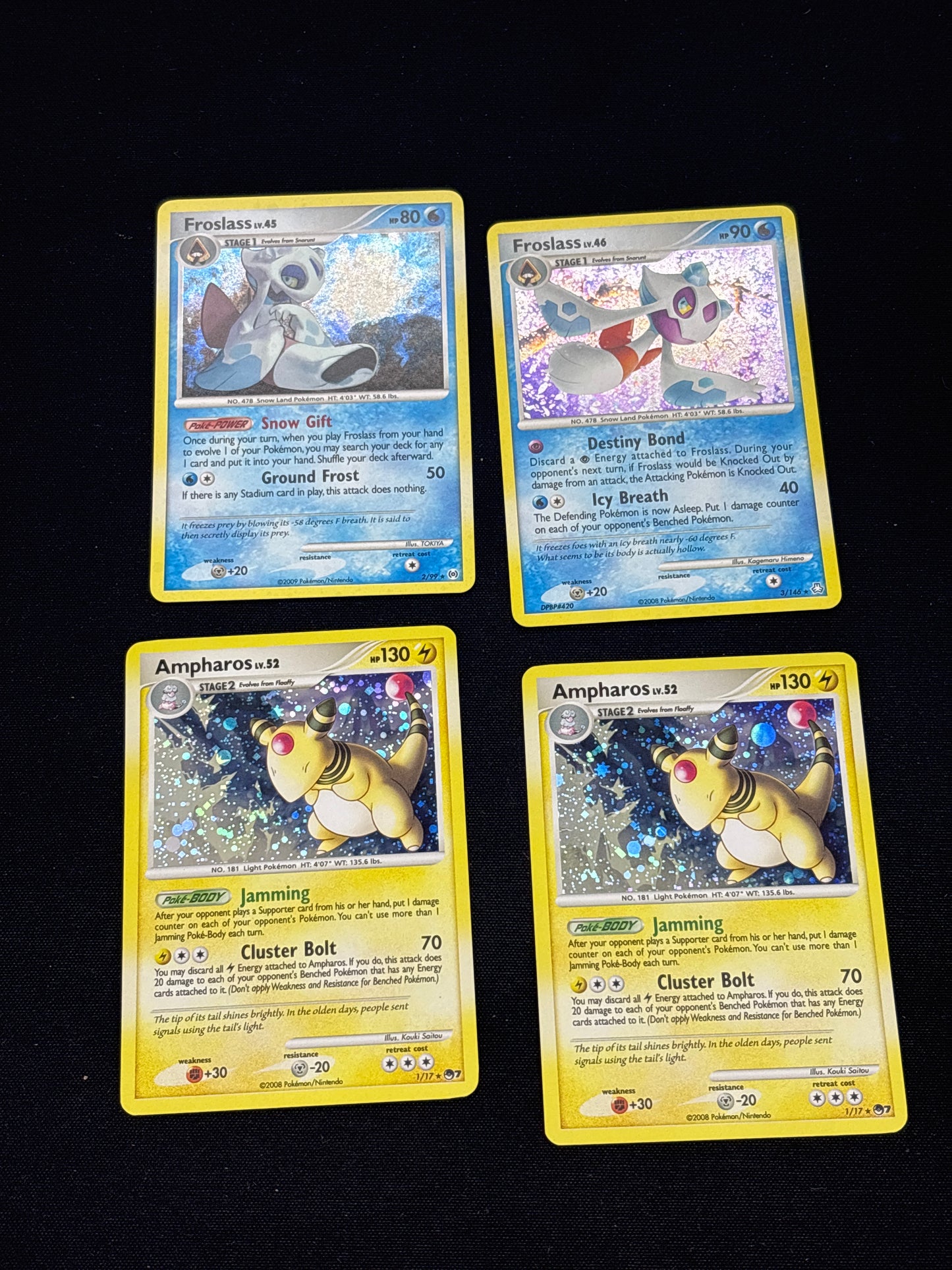 Auction Lot 260: Pokemon Cards Lot of 4 Froslass & Ampharos Holo Rares Conditions Vary