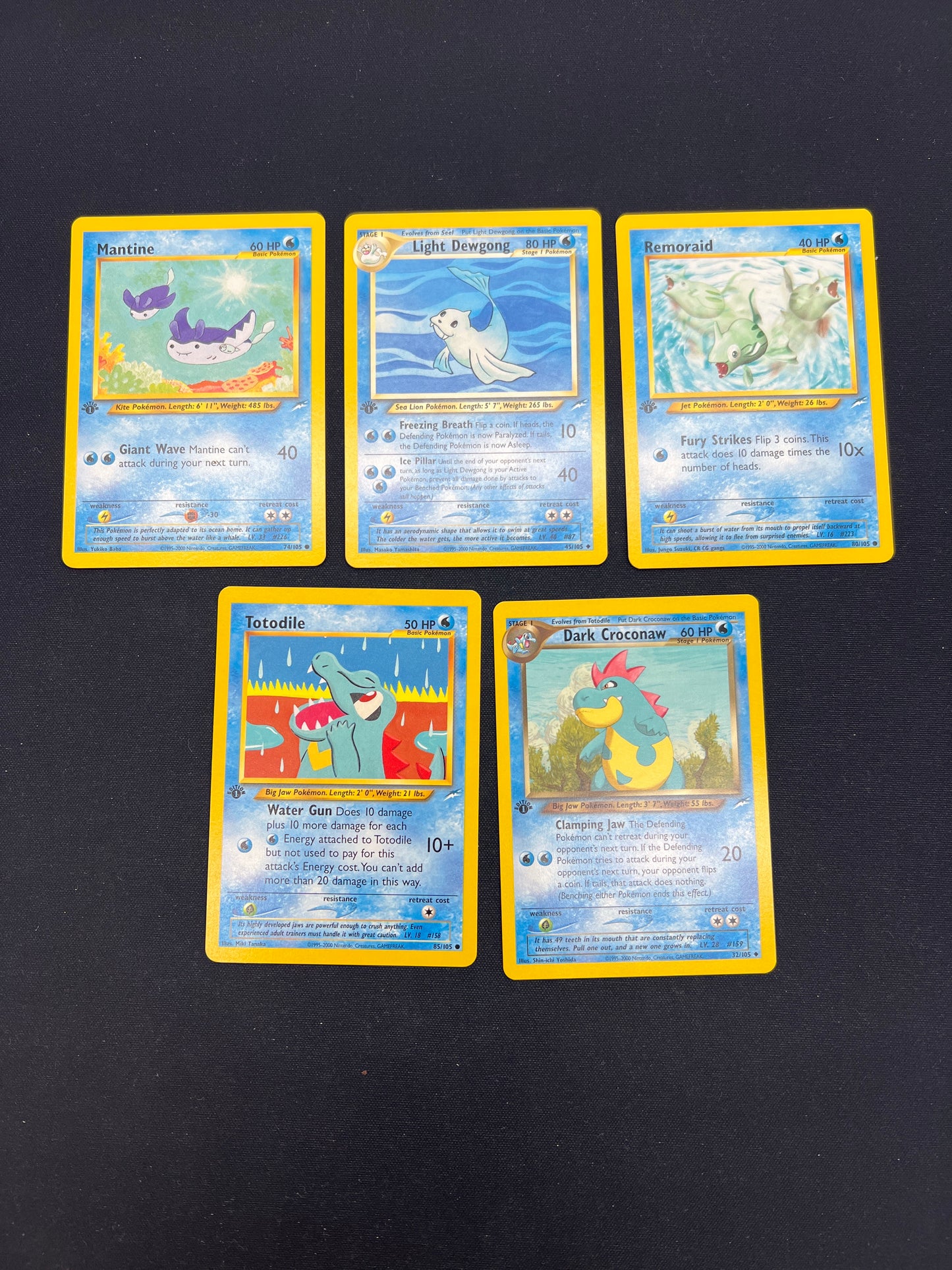 Auction Lot 10: Pokemon Cards Lot of 5 Assorted Water Types Neo Destiny Conditions Vary