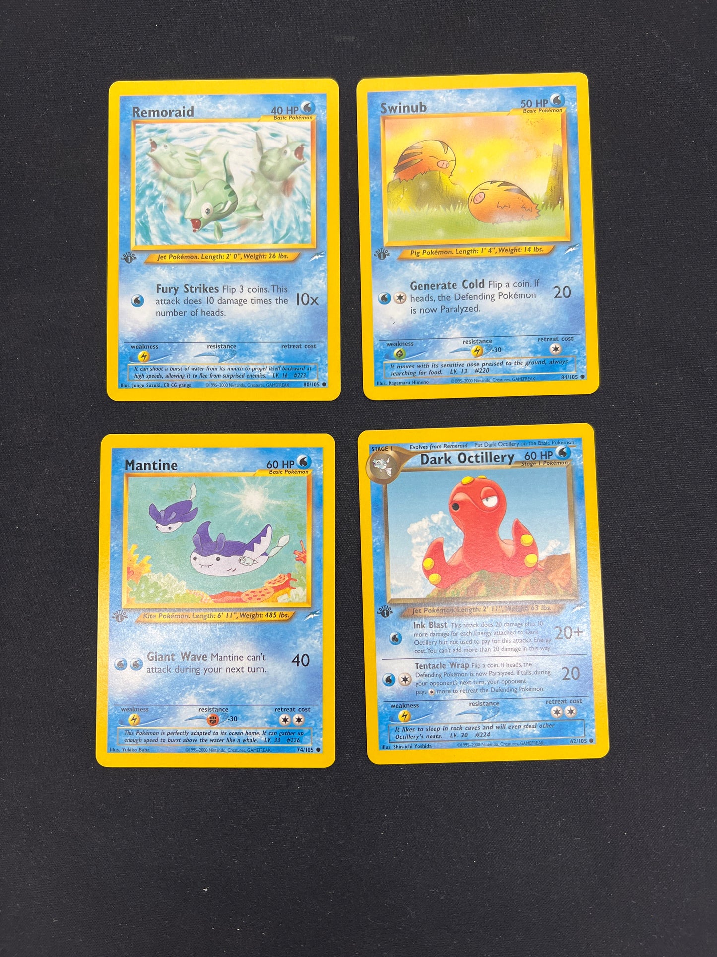 Auction Lot 62: Pokemon Cards Lot of 4 Assorted Water Types 1st Edition Neo Destiny Condition Vary