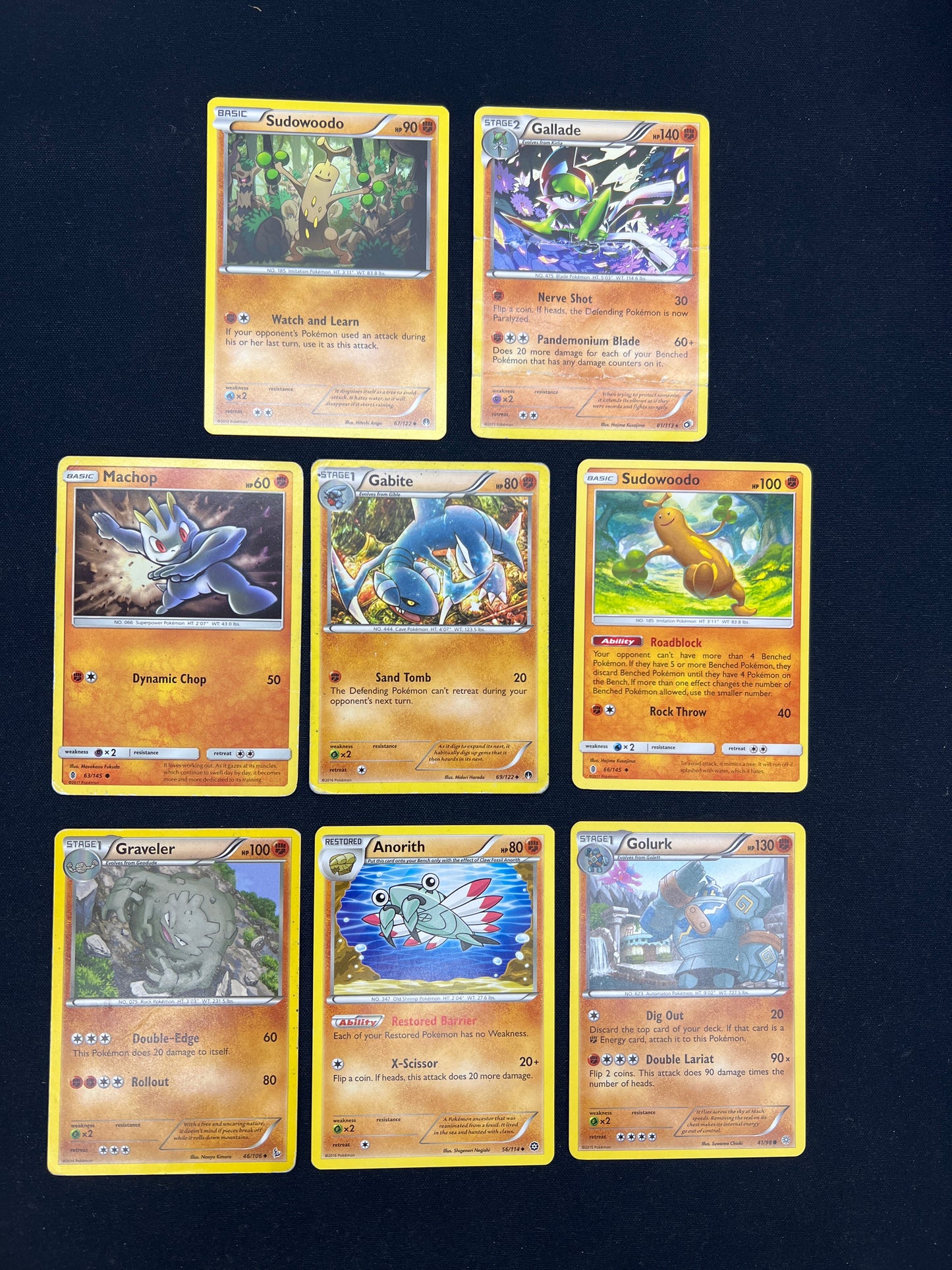 Auction Lot 198: Pokemon Cards Lot of 8 Assorted Commons Uncommon Fighting Types SM XY Era Conditions Vary