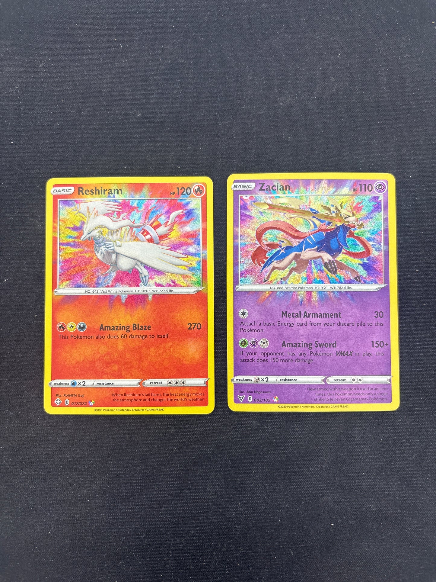 Auction Lot 87: Pokemon Cards Lot of 2 Amazing Rare Zacian Reshiram Conditions Vary