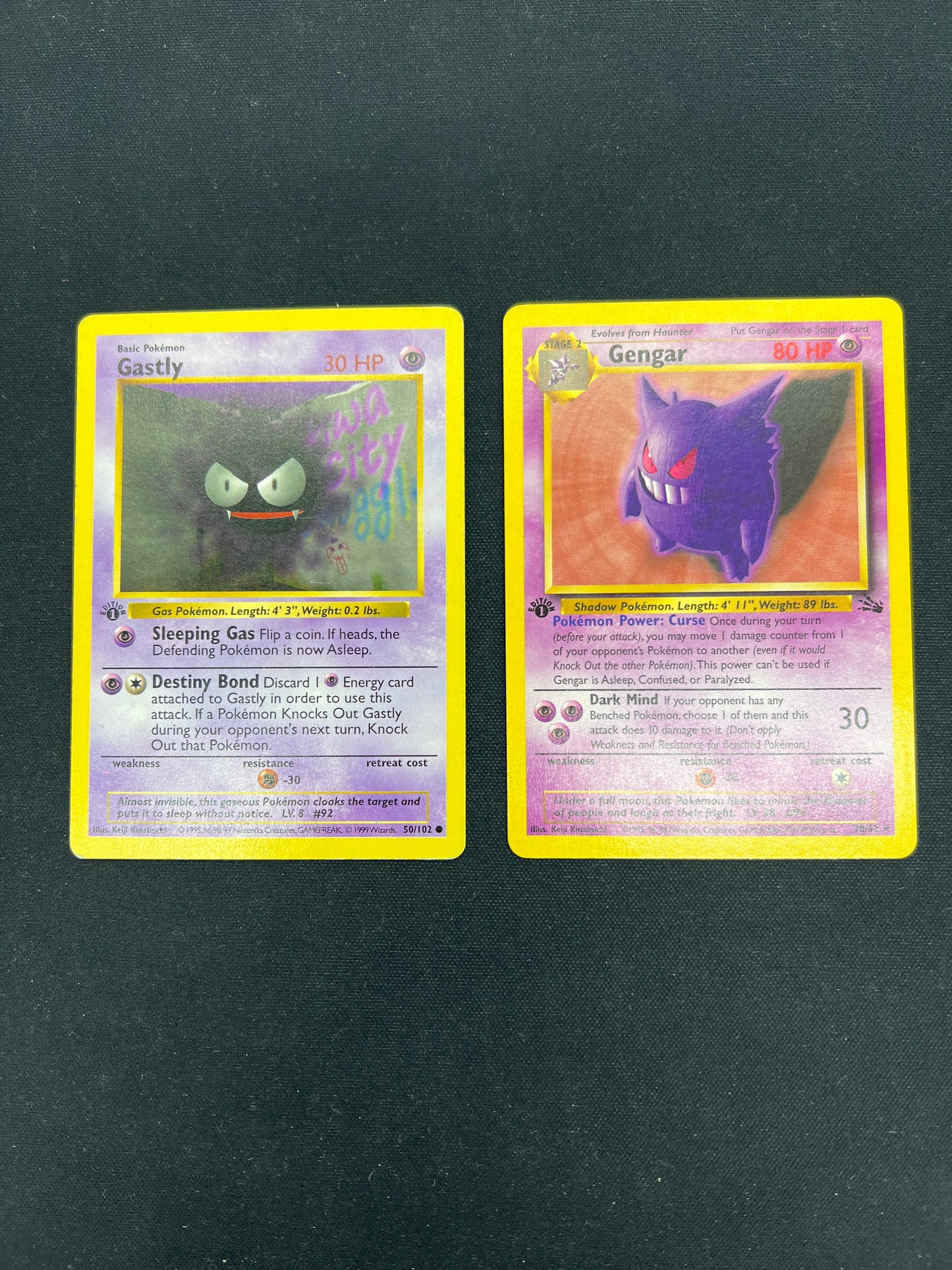 Auction Lot 93: Pokemon Cards 1st Edition Gastly Gengar Base Set and Fossil Conditions Vary