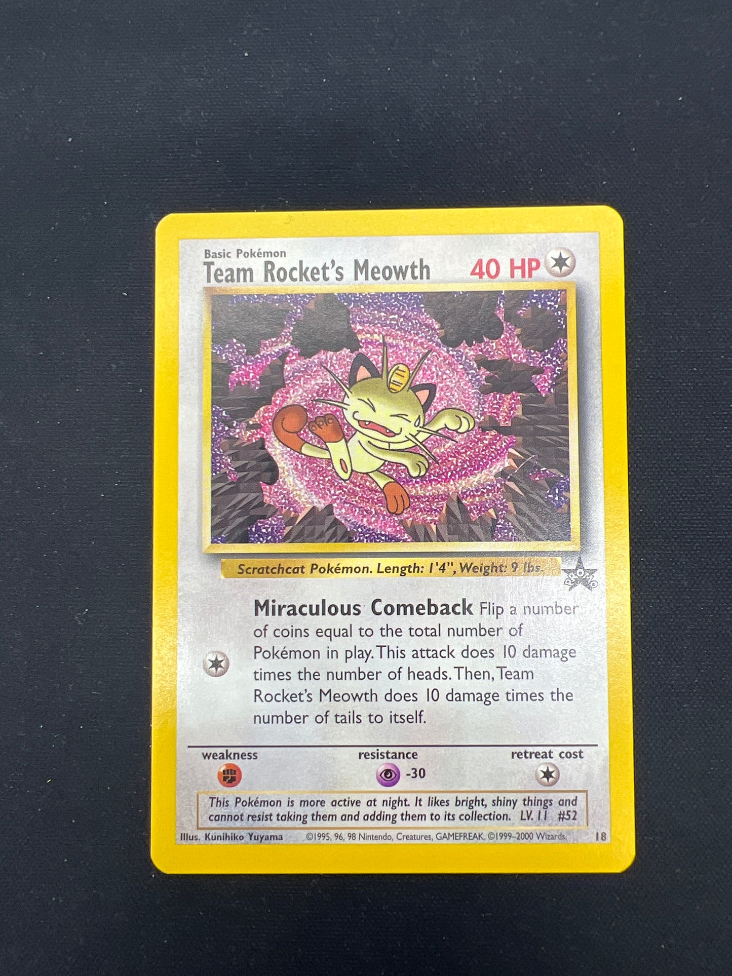 Auction Lot 153: Pokemon Cards WOTC Black Star Promo Team Rocket's Meowth Condition Vary