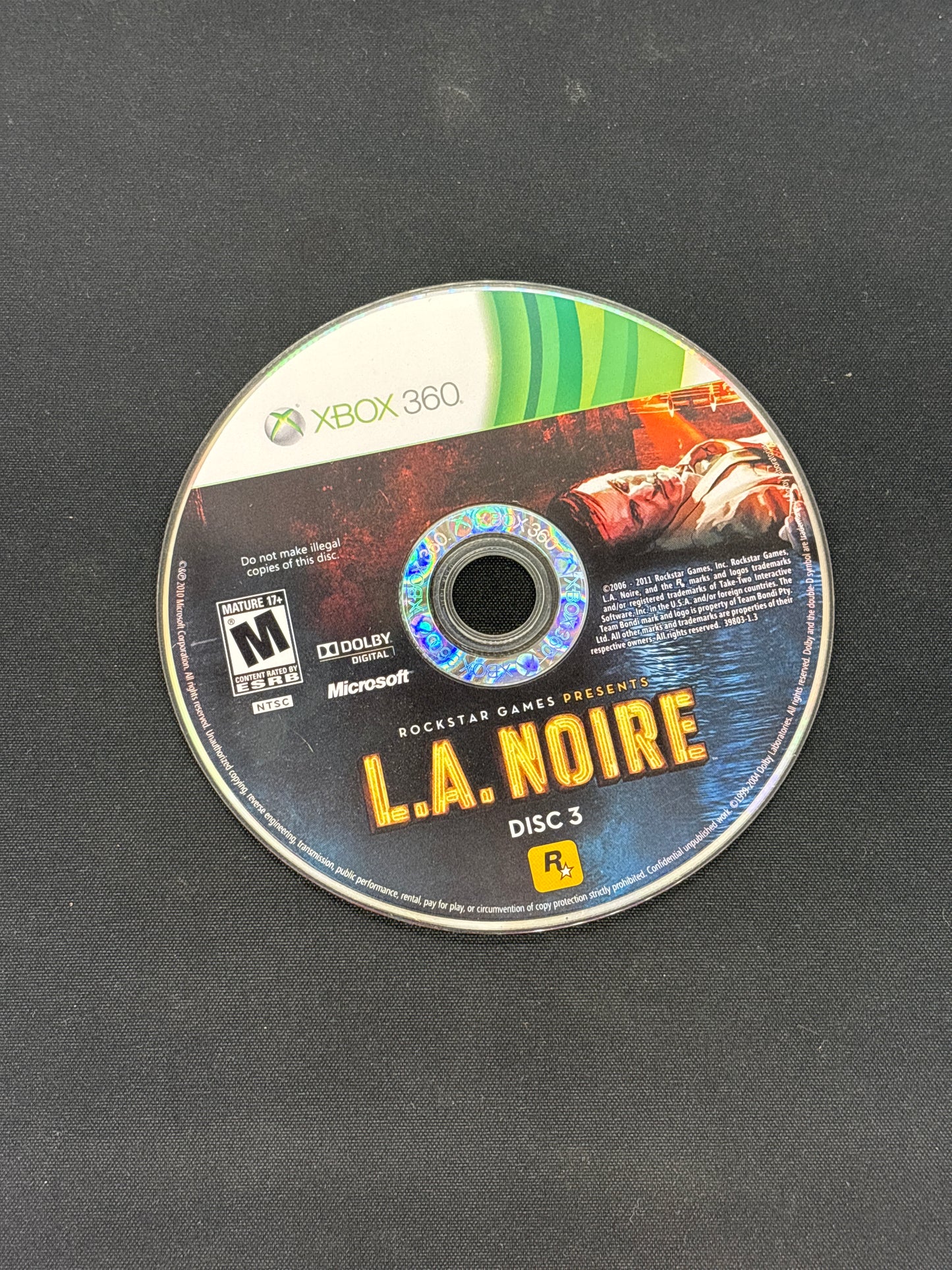 Auction Lot 143: LA Noire Disc 3 XBOX 360 Video Game Loose
