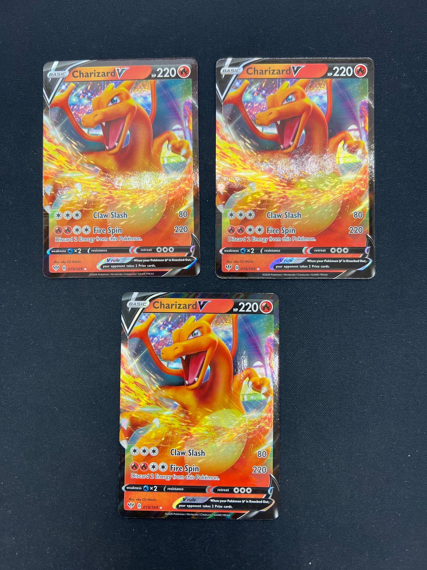 Auction Lot 188: Pokemon Cards Lot of 3 Charizard V Full Art Conditions Vary