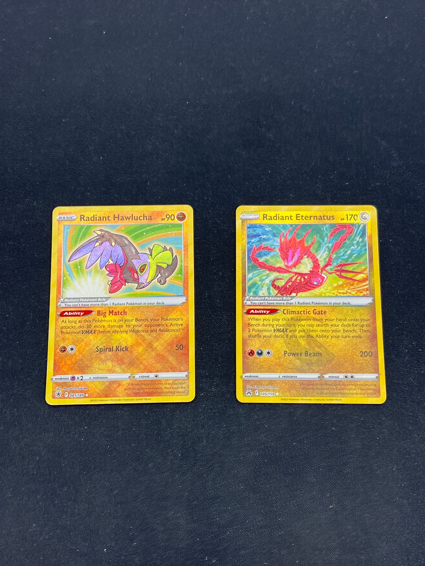 Auction Lot 318: Pokemon Cards Lot of 2 Radiant Hawlucha & Eternatus Conditions Vary