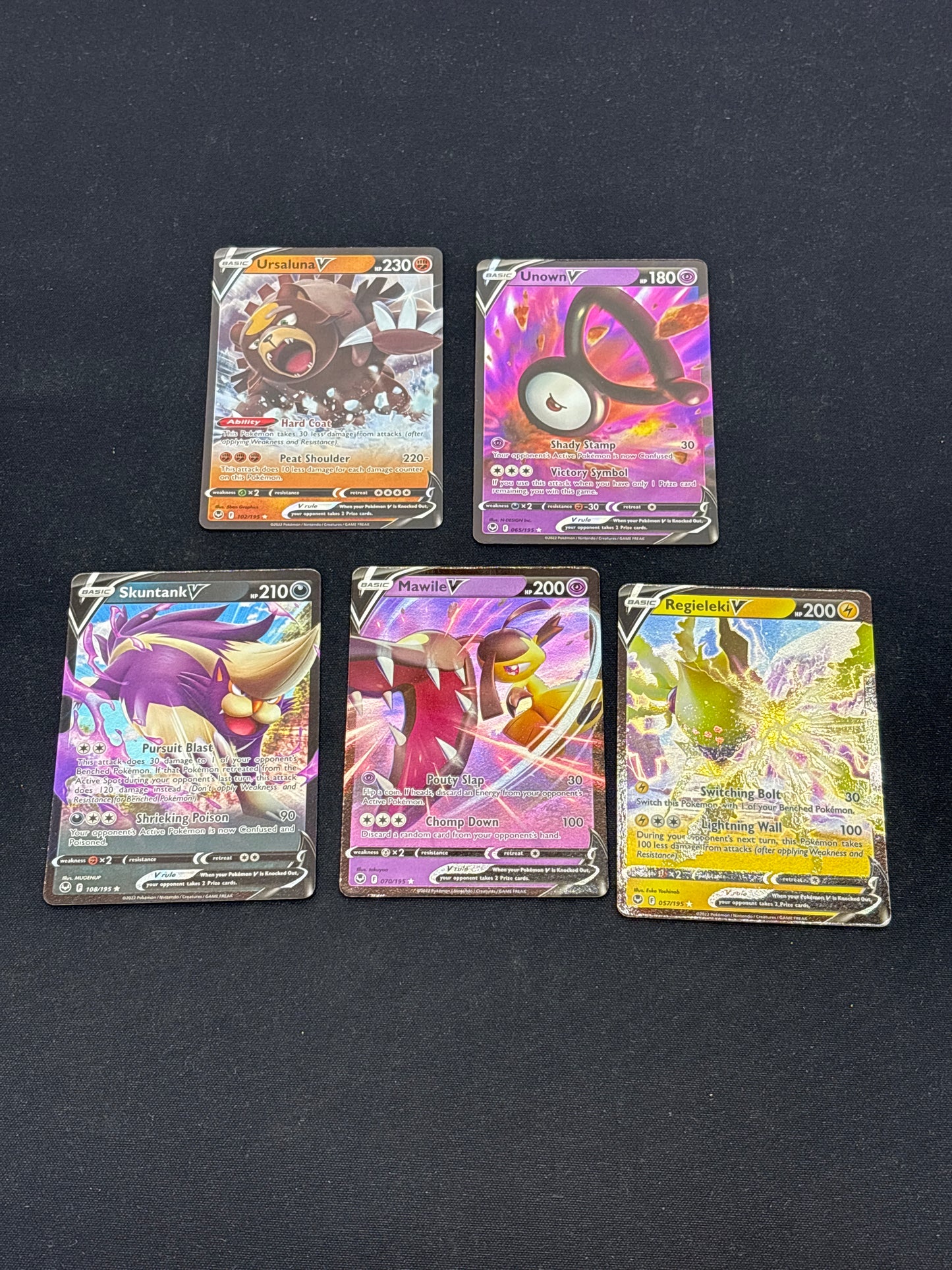 Auction Lot 231: Pokemon Cards Assorted Lot of 5 Full Art V's Silver Tempest Conditions Vary