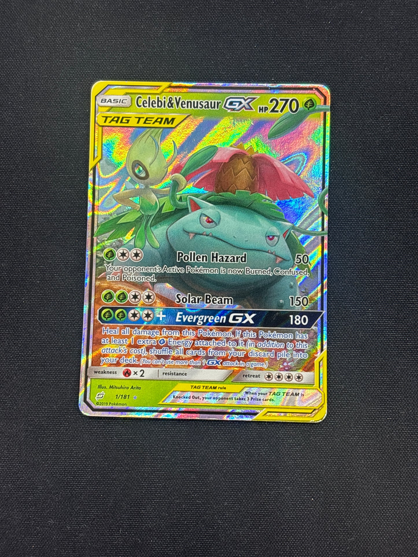 Auction Lot 263: Pokemon Cards Celebi & Venusaur GX Team Up Full Art Conditions Vary