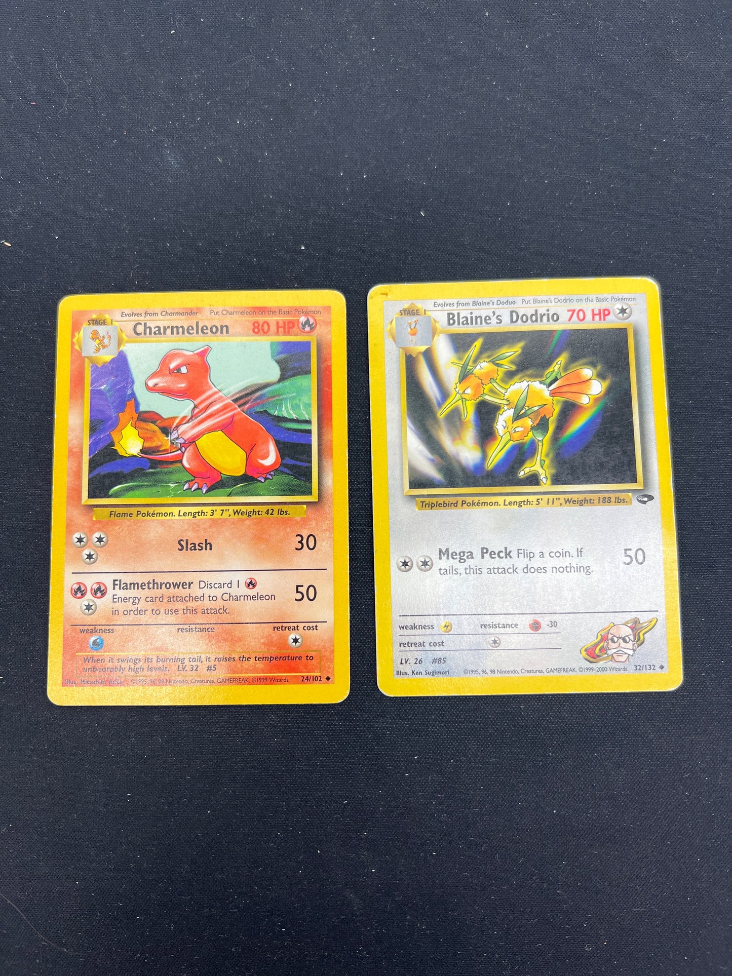 Auction Lot 165: Pokemon Cards Charmeleon & Blaine's Dodrio WOTC Conditions Vary