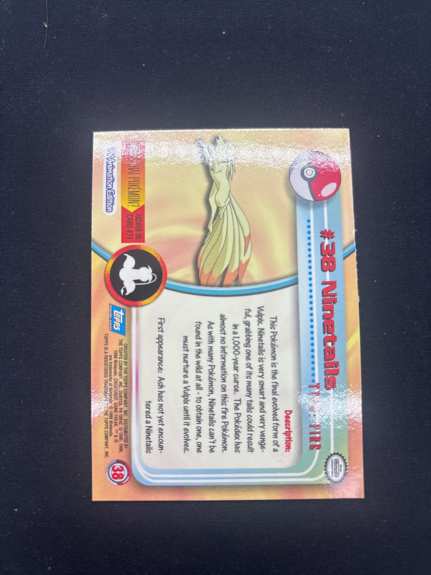 Auction Lot 60: Pokemon Topps Chrome Ninetales Holo Card Condition Vary