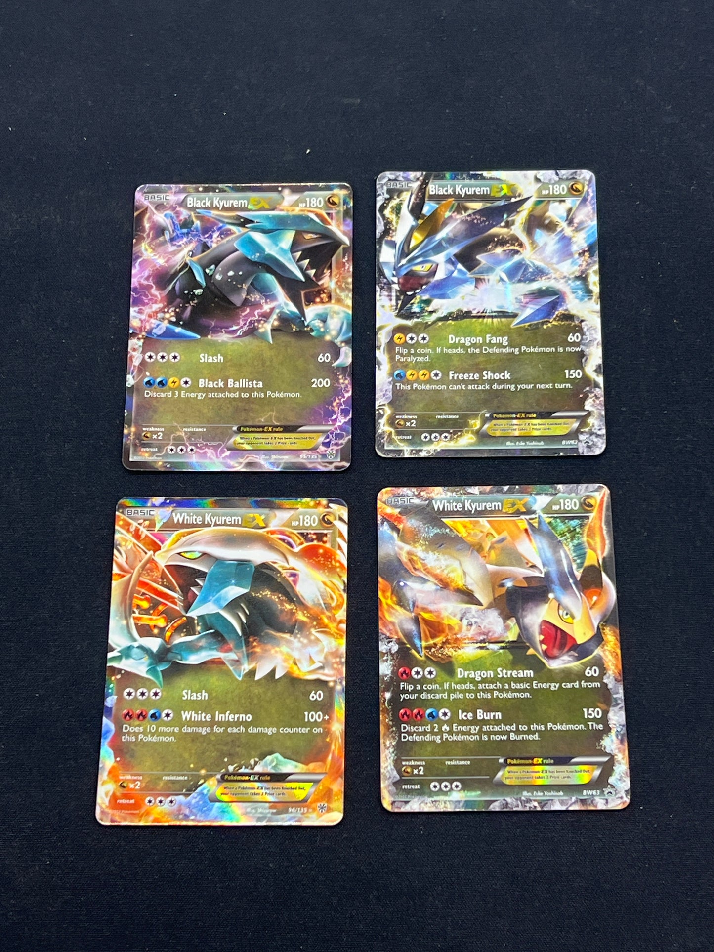 Auction Lot 25: Pokemon Cards Lot of 4 Black Kyurem EX & White Kyurem EX BW Era Conditions Vary