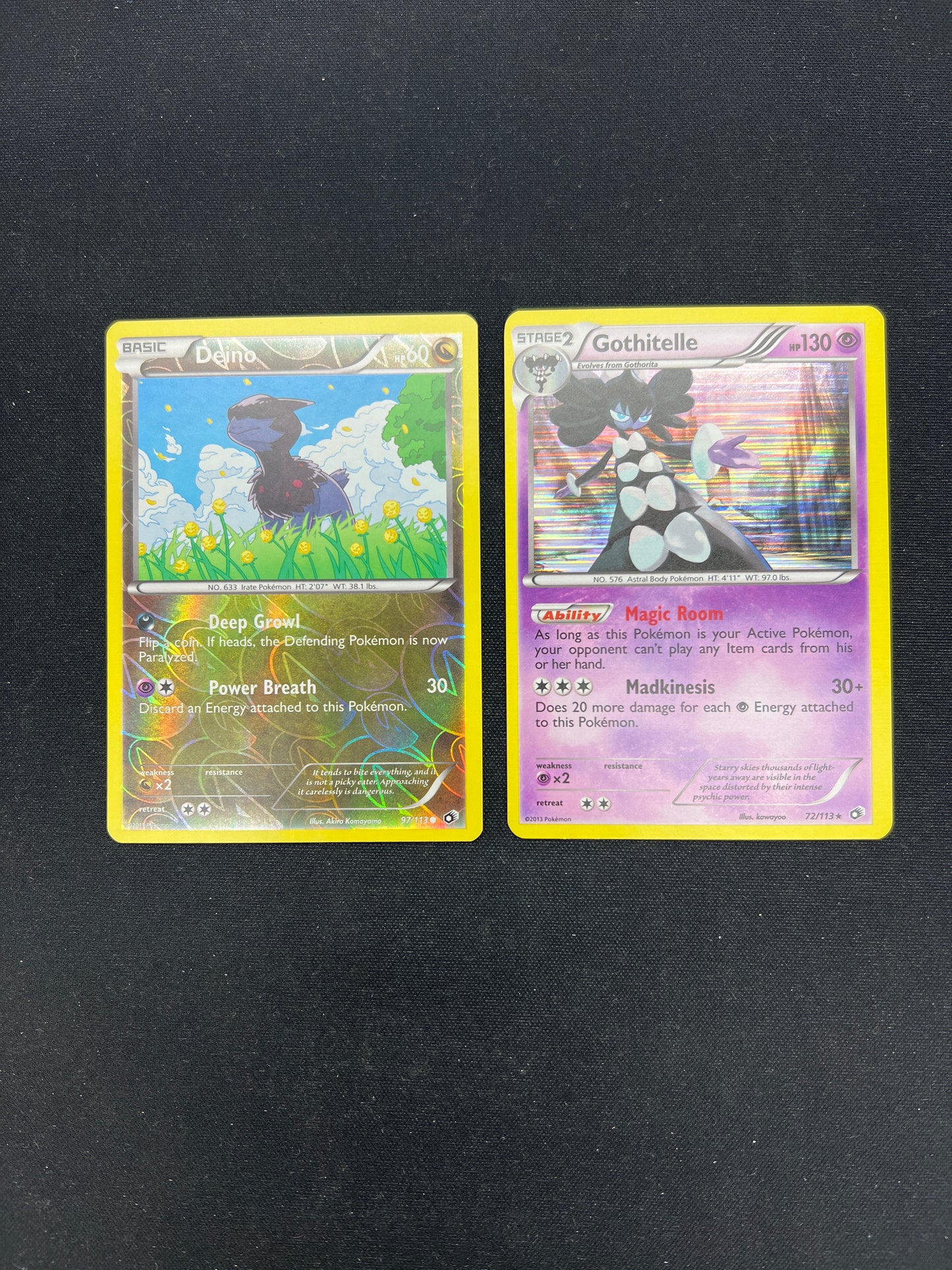 Auction Lot 303: Pokemon Cards Deino & Gothitelle Holos Legendary Treasures Conditions Vary