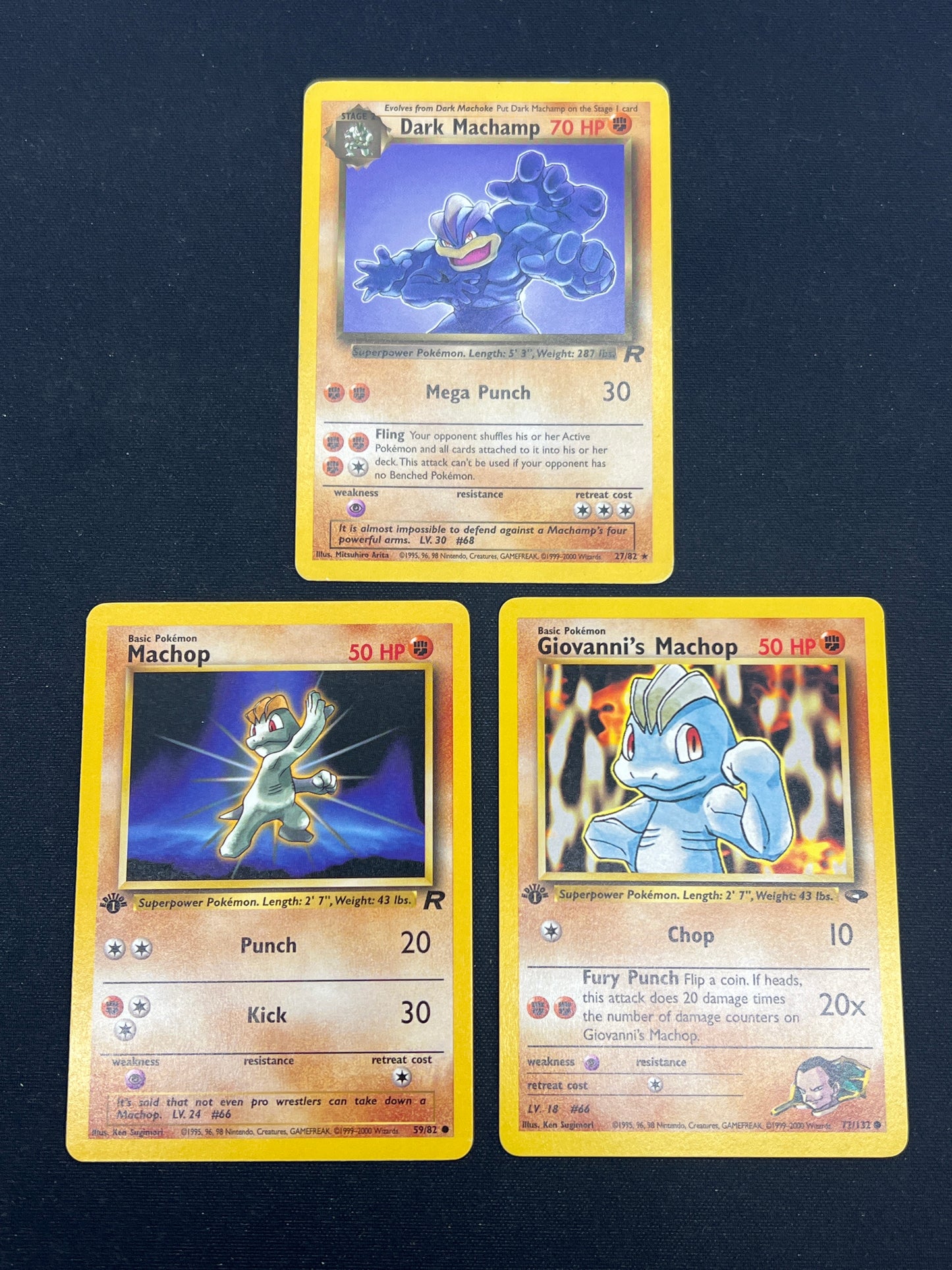 Auction Lot 285: Pokemon Cards Assorted Lot of 3 Machamp Evolution Line Non Holo 1st Edition Gym Challenge and Team Rocket Conditions Vary