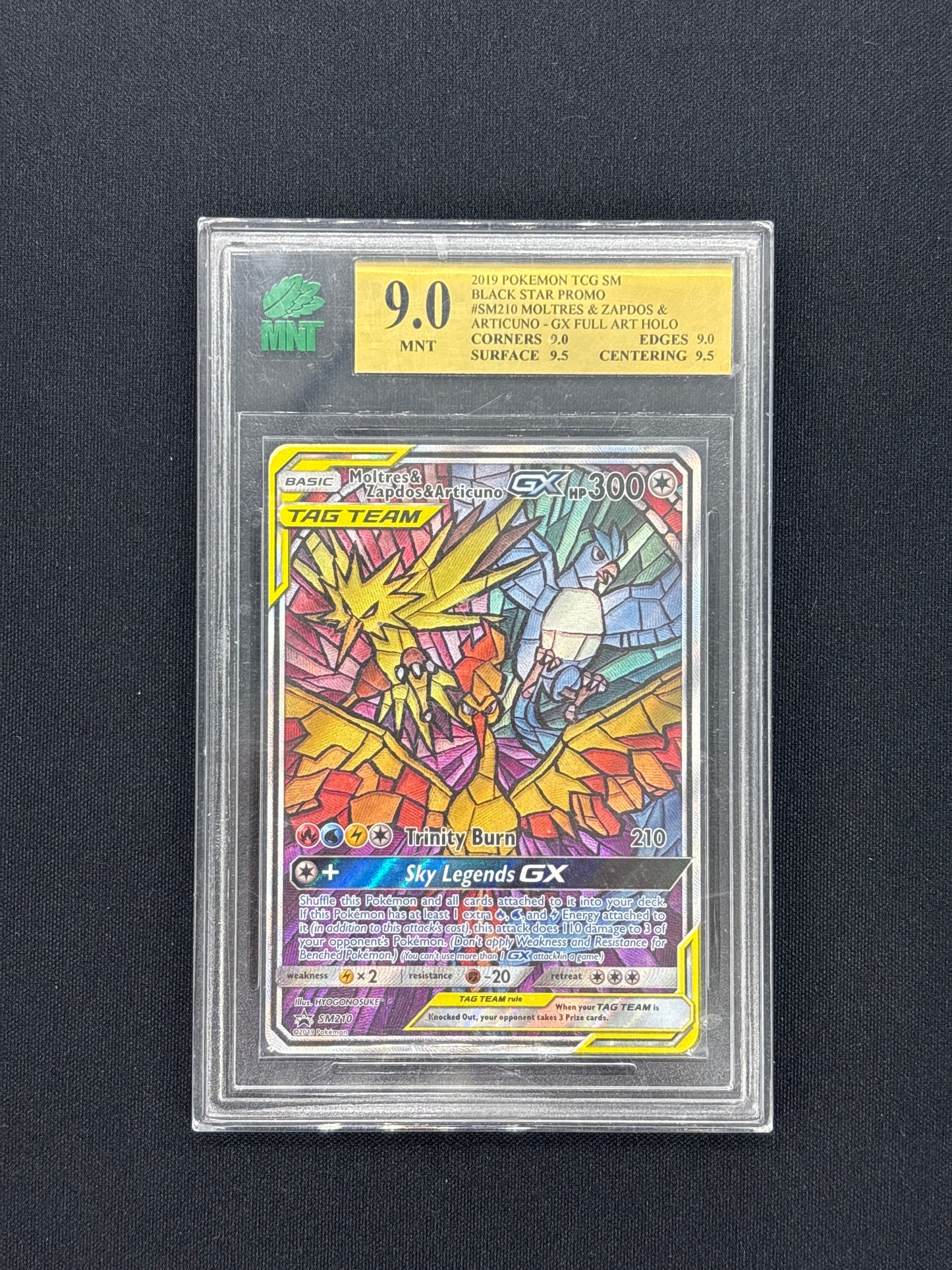 Auction Lot 105: MNT 9 Hidden Fates ETB Promo Moltres Articuno Zapdos GX Stained Glass