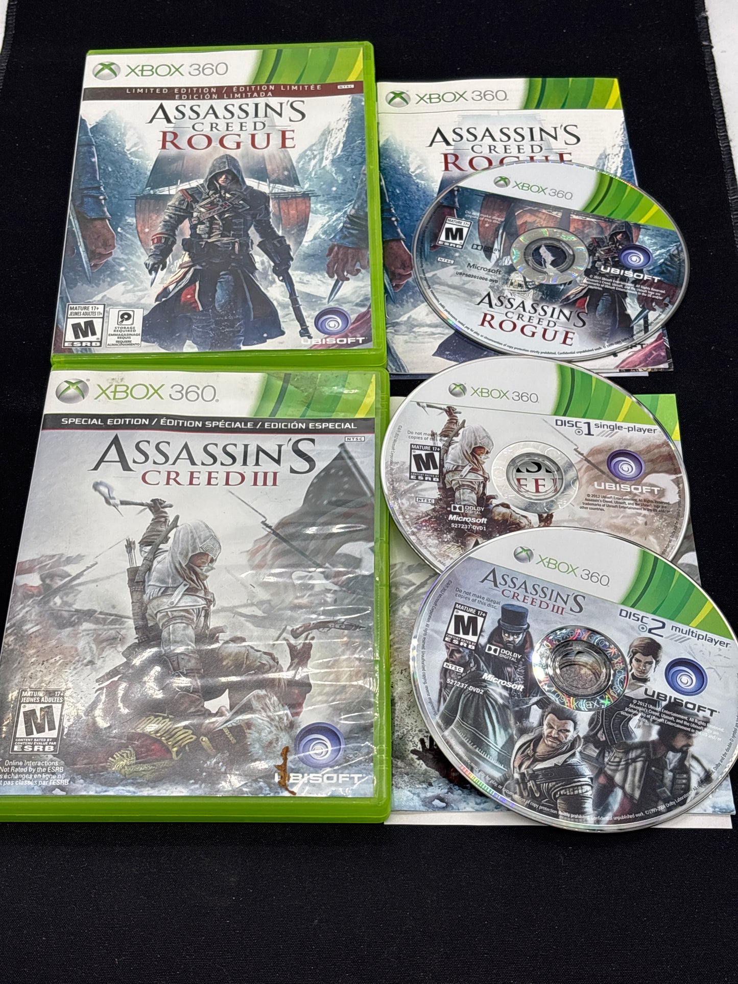 Auction Lot 16: XBOX 360 Video Game Lot of 2 Assassins Creed 3 Assassins Creed Rogue CIB