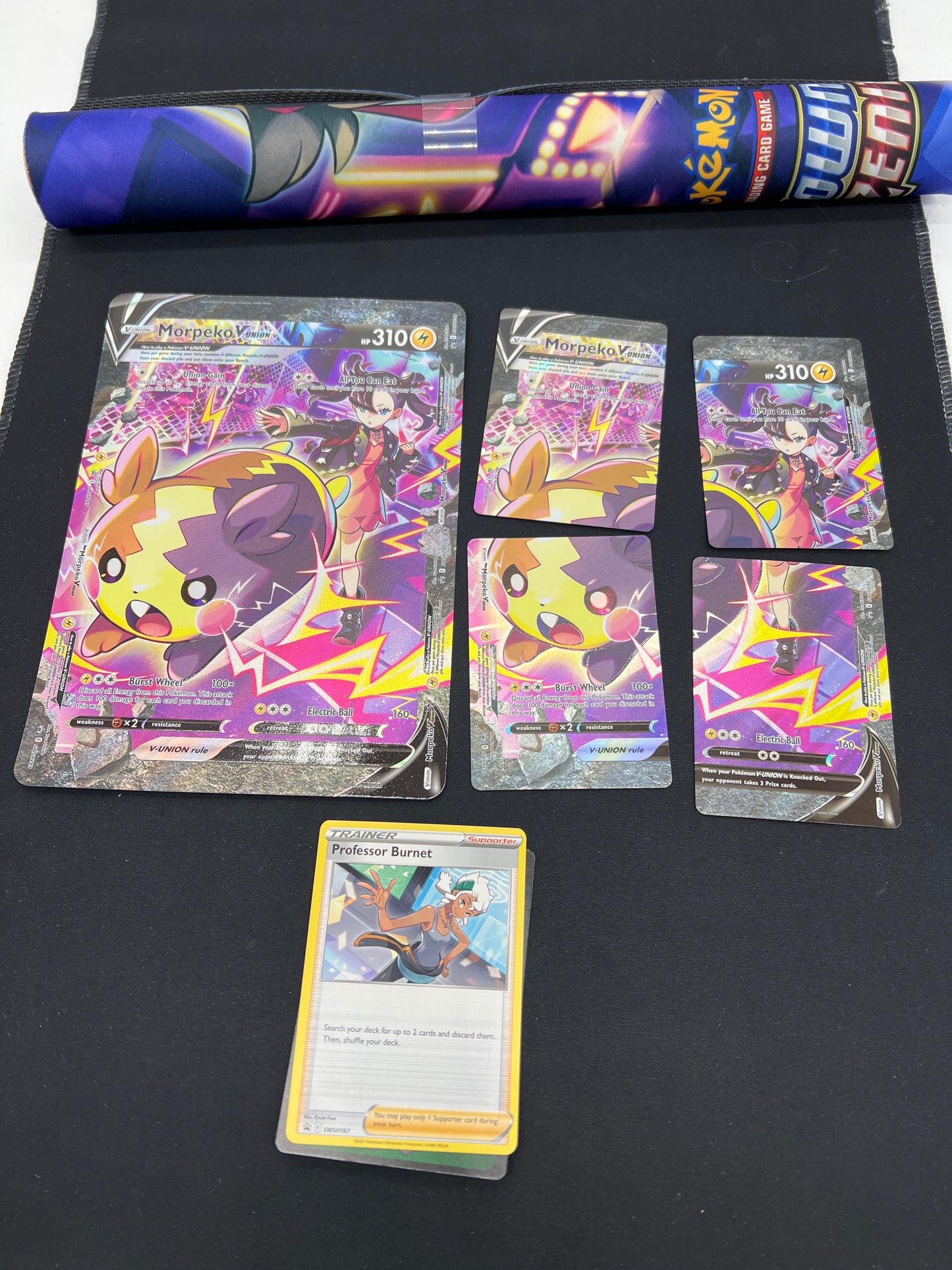 Auction Lot 230: Pokemon Cards Morpeko V-Union Promo Cards Lot With PlayMat and Jumbo Conditions Vary