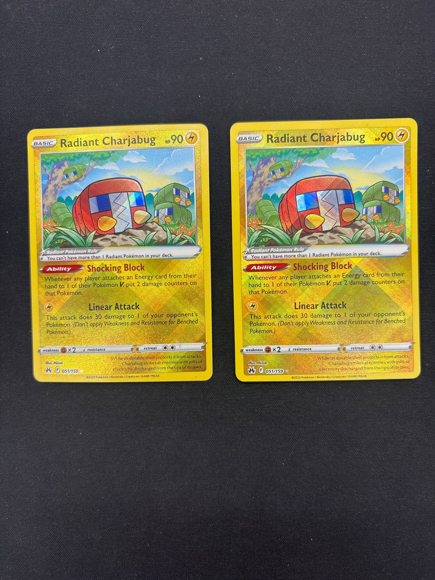 Auction Lot 243: Pokemon Cards Lot of 2 Radiant Charjabug Crown Zenith Conditions Vary