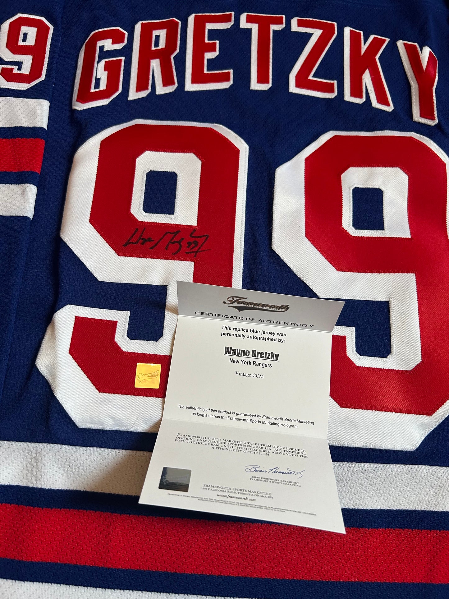 Signed Wayne Gretzky N.Y Rangers Jersey W/ C.O.A