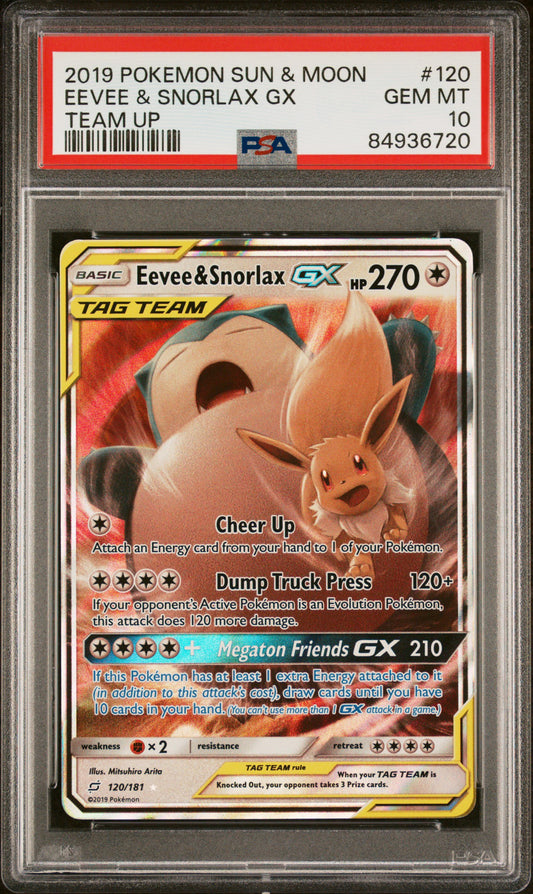 Eevee & Snorlax GX Team Up PSA 10