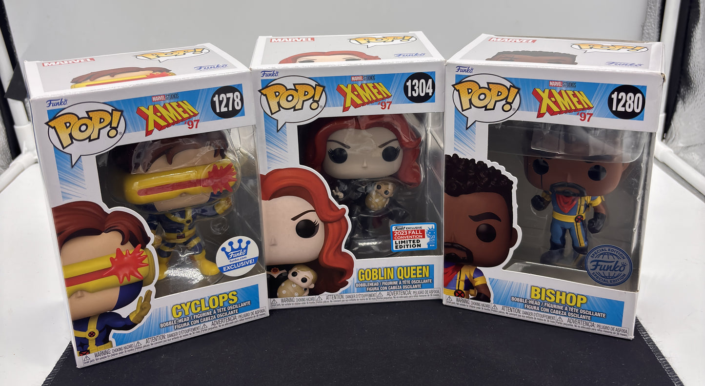 Auction Lot 37: POP Funko Special Edition Marvel X-Men '97 Bishop Cyclops Goblin Queen 1278 1280 1304 Figures