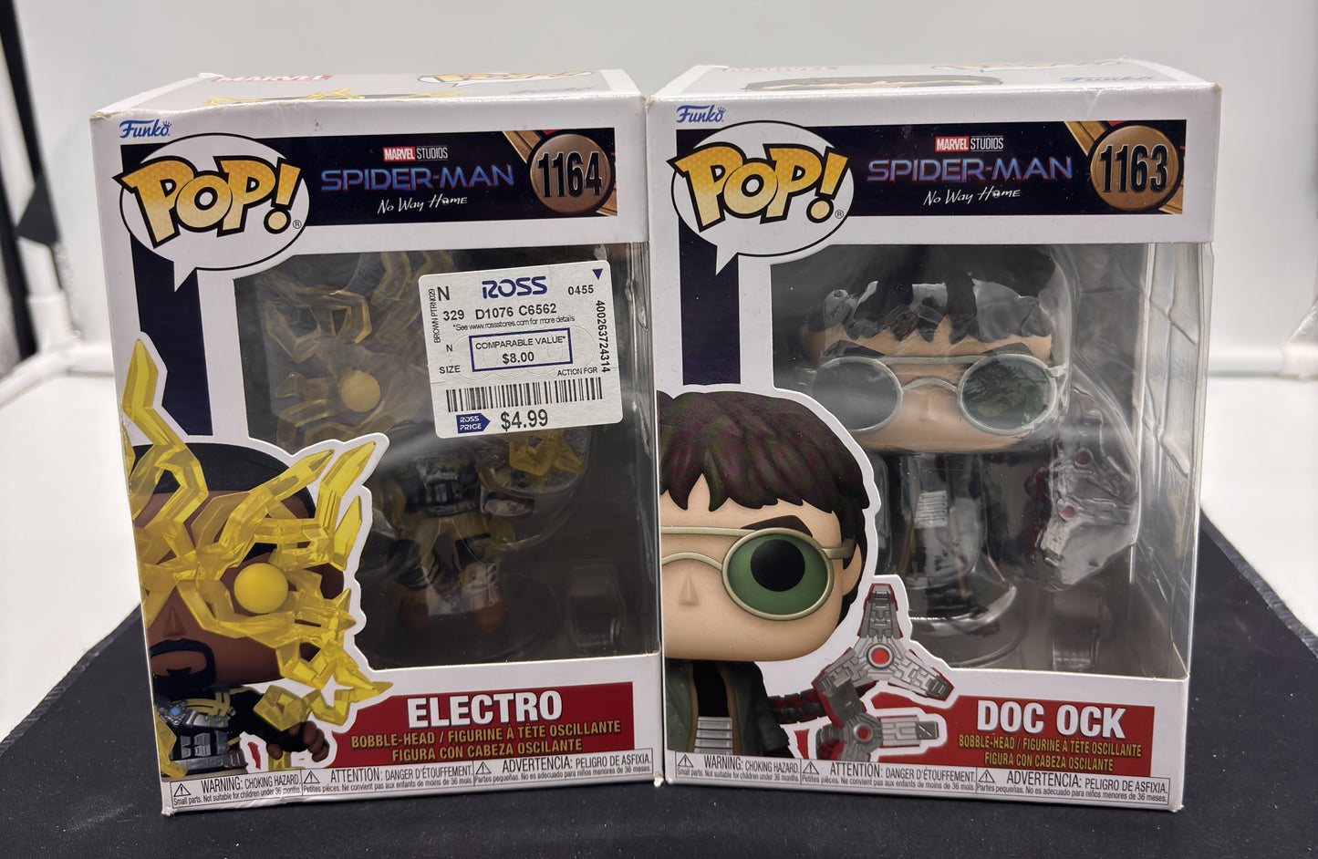 Auction Lot 54: POP Funko Spider Man No Way Home Electro Doc Ock 1163 1164 Figures