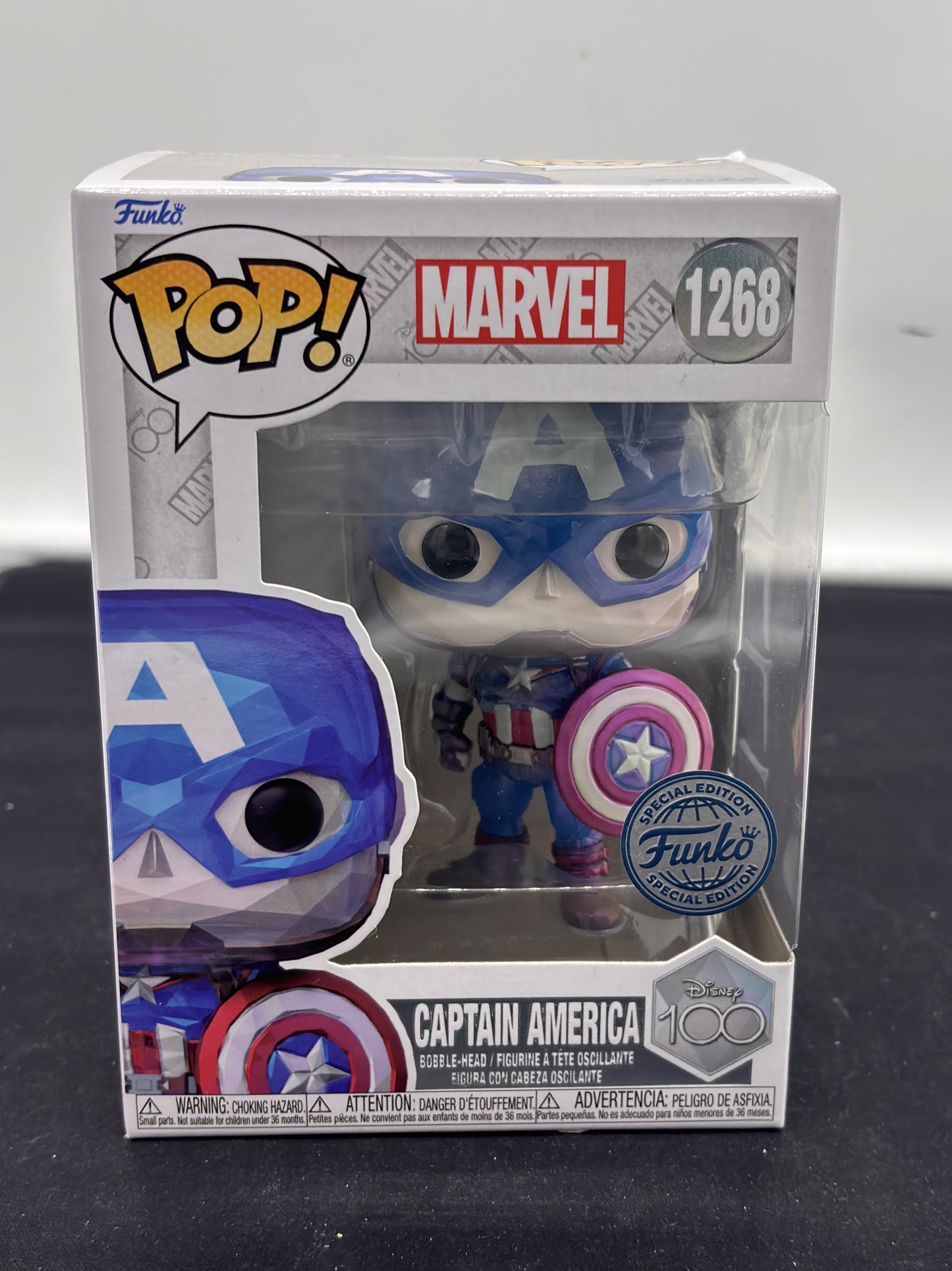 Auction Lot 17: POP Funko Special Edition Marvel Disney 100 Captain America 1268 Figure