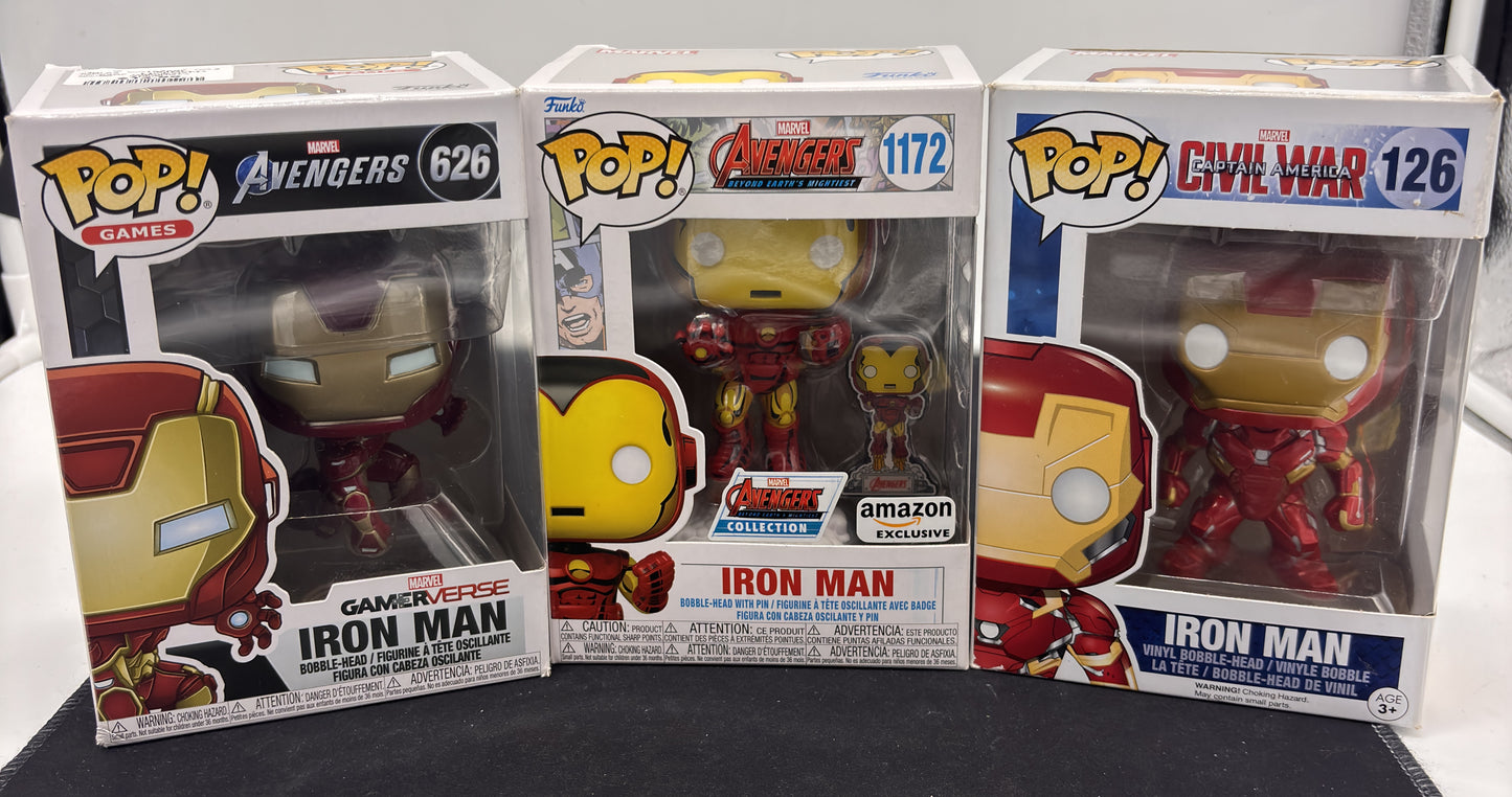 Auction Lot 38: POP Funko Marvel Lot of 3 Iron Man 626 1172 126 Figures