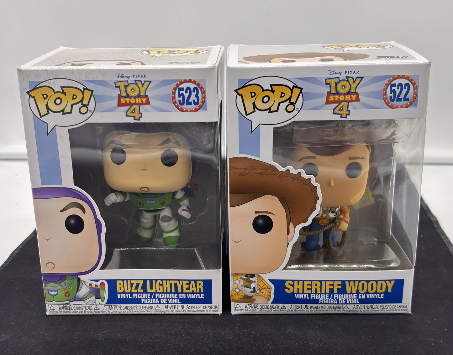 Auction Lot 87: POP Funko Toy Story 4 Buzz Lightyear + Sheriff Woody 522 523 Figures