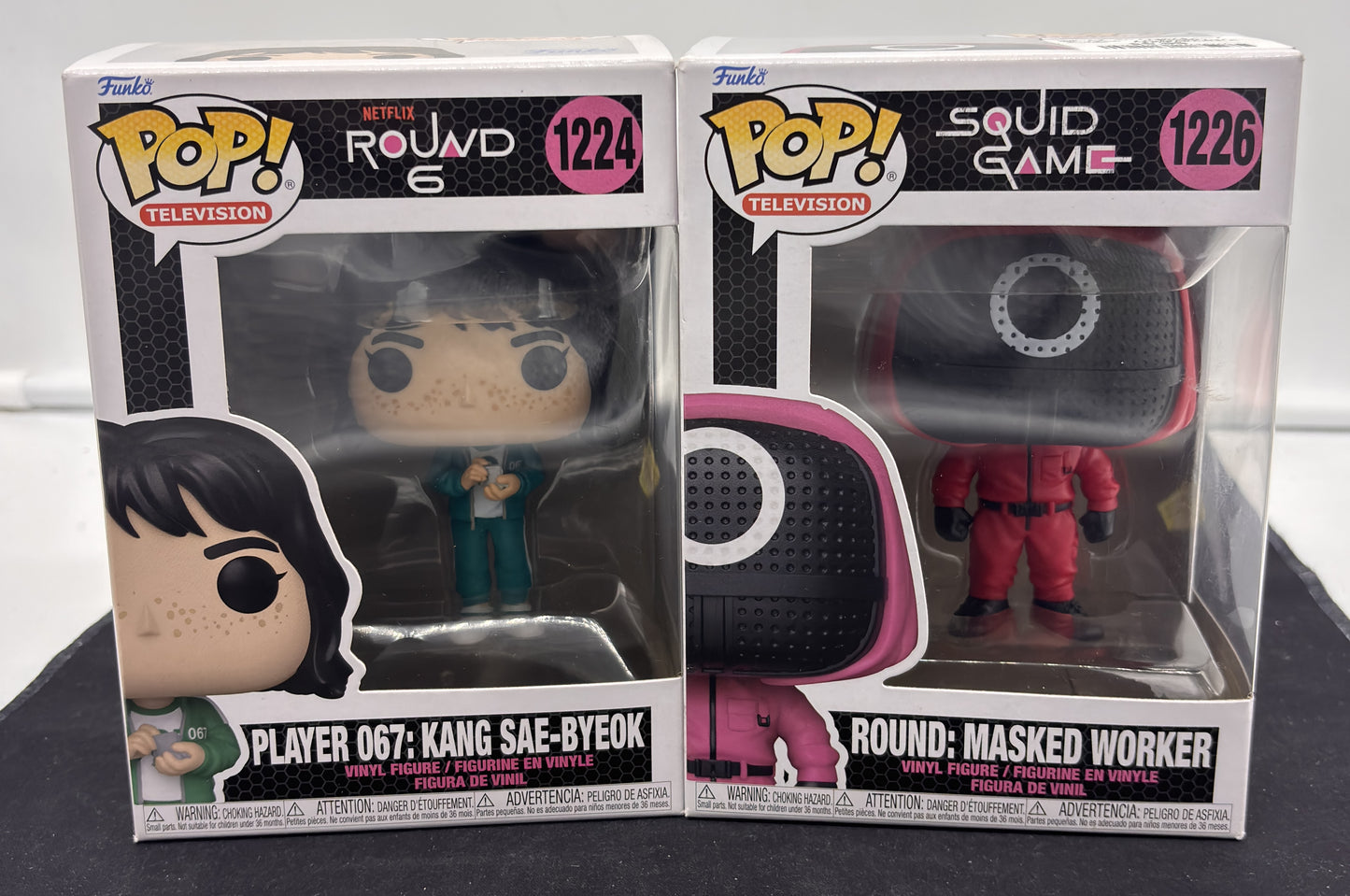 Auction Lot 88: POP Funko Squid Game Player 067 & Round Masked Worker 1224 1226 Figure
