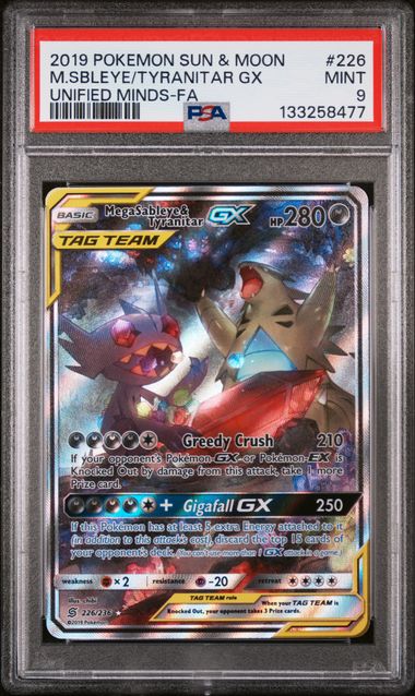 MegaSableye & Tyranitar GX PSA 9